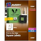 Avery Permanent Square Label, White, Inkjet/Laser, 2 x 2-Inches, Pack of 300 (22806)