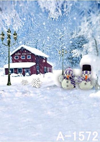 6.5 Ft*5 Ft(200 Cm*150 Cm) Snow Scenic Backdrop Snowman Hat Scarf Red House Street Lamp Photography Background Photo Studio K-1572