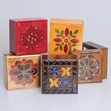 Wooden Box - Floral Design with Brass Inlays, Square 3x3