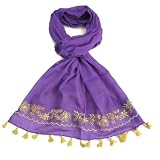 Women's Scarf with Beautiful Embroidery and Tassels - Embroidered Scarf - Grey, Purple, Pink and Golden