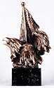 3 Copper Bald Eagle Heads Grouped Around American Flag Display Statue