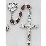 STERLING SILVER 4X6MM BROWN COCOA ROSARY BEAD MENS BOYS