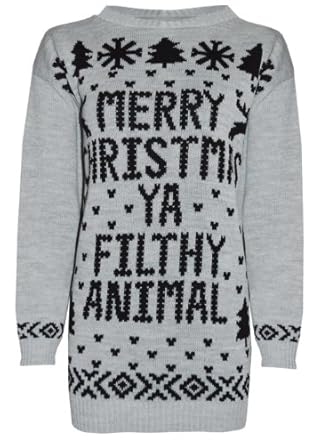 Mens Ladies Merry Christmas Ya Filthy Animal Novelty Retro Xmas Home Top Jumper: Amazon.co.uk