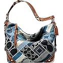 Coach Carly Patchwork Signature Hobo Handbag Denim Leather Indigo Blue 12215
