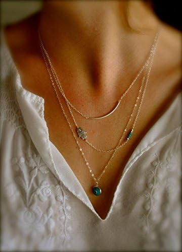 PassionBox(TM) Simple Jewelry Ornaments, Turquoise Eyes Hand of Hamas Fatima Metal Chain Necklace Women's Short Necklace