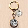 Double Sided Oxidized Saint Benedict Medal Gold Tone Key Chain - 3.0 Height - Made in Italy