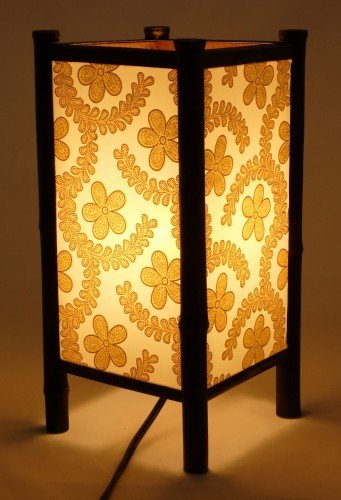 Dimmable Decorative Lamp - Square Contemporary Lamp / Yellow Floral Shoji Lantern Design - Ambiance Light / Asian Style Table Lamp - Medium / Asian Decor / Home Decor / Mood Lighting / Decorative Accessory / Office Decor / Office Lamp / Decorative Light