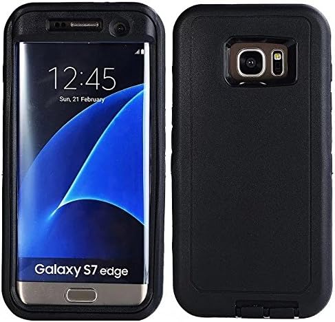 For Samsung Galaxy S7 Edge Case,Fivers(TM) Heavy Duty 3 in 1 Case Dustproof Shakeproof Waterproof Built-in Screen Protector with Pure Colour Desig Phone Cases for Samsung S7 Edge (Black)