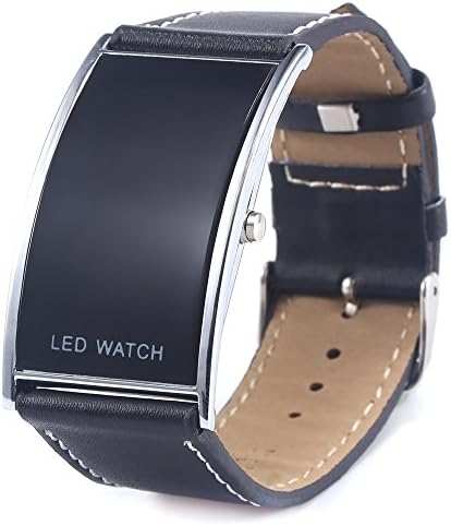 wyhui Genuine Leather Belt Wristwatches LED Display + Digital Electronic Unisex Luxury Fashion (Color: Black)