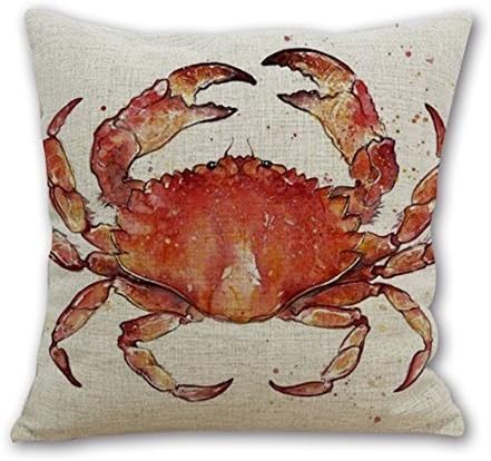 18'inches Cotton Linen Square Throw Pillow Case Cushion Cover for Sofa Watercolor Red Crab