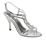 Ladies L3856 Silver High Heel Diamante Trim Strappy Sandal (UK 5)