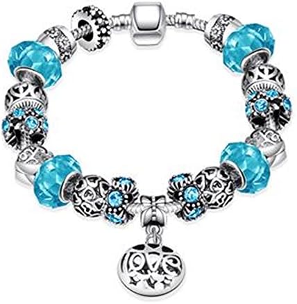 Aliliya Jewelry Signature Pave Clasp Authentic DIY Pandora Exquisite High-End Crystal Bracelet - Wild Love Retro Personality Carved (blue, 20CM)