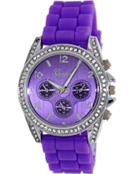 Geneva Platinum Womens 1557.PURPLE.SILVER Purple Silicone Quartz Watch with Purple Dial