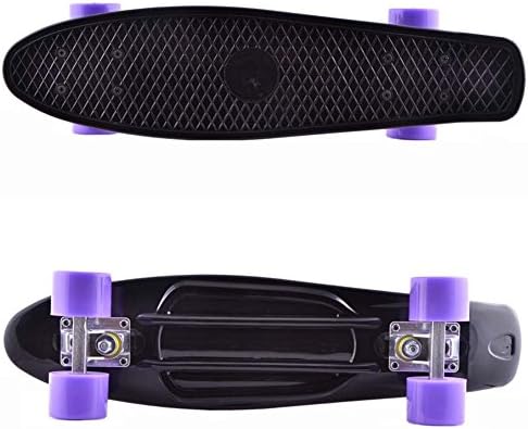 Pavel Mini Complete Skateboard Plastic Cruiser Standard Skate Board 22 Inches (purple Wheels, Black Deck)