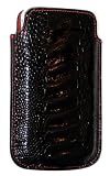 Apple iPhone 4 Handmade Genuine Ostrich Leather Vertical Sleeve Carrying Case, Black W/ Red Suede Leather Interior