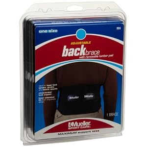 Mueller Adjustable Lumbar Back Brace, Black, One Size Fits Most, 1-Count Package by Mueller