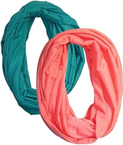 Light Weight Soft Infinity Solid Color Jersey Fashion Scarf Shawl Wrap Loop,One Size,2 Pack: Turquoise,Peach