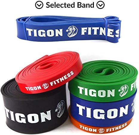 Exercise Bands Best for Resistance Workout from Tigon Fitness. Choose your Band for Pull up Assist, Physical Therapy, Stretching, Flexibility or Crossfit. Full Body Training at your Home Gym, Portable with our Case, Improve your Core Strength Today!! (#4 [41'' * 1.75'' * 0.177''] Blue 50-125 lbs)