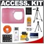 Olympus Pink Silicone Skin for FE-190 Digital Camera + Spare Li-42B Battery + xD-Picture Card Reader + Compact Travel Tripod + Cameta Bonus Accessory Kit