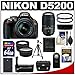 Nikon D5200 Digital SLR Camera & 18-55mm G VR DX AF-S Zoom Lens (Bronze) with 55-300mm VR Lens + 64GB Card + Case + Grip & Battery + Tripod + Tele/Wide Lenses + Filters Kit