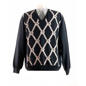 Burberry London charcoal sweater with tan winter white argyle design