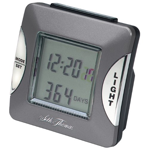 Seth Thomas Laconia Grey Plastic Case with Grey Dial Multi-Function LCD Digital Display Square Travel Alarm Clock