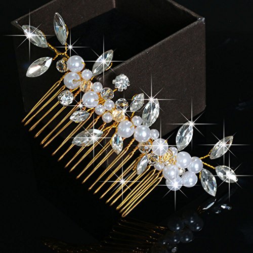 Venusvi Vintage Wedding Hair Combs with Bead and Rhinestones for Women