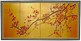 Best Last Minute Gift Idea Chinese New Year - Japanese Style Plum Blossom Gold Leaf Wall Art Ink & Watercolor - 3 Sizes