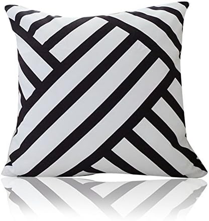 MARY ST 18x18 Inch Cotton Decorative Throw Pillow Cover Cushion Case, Woven Black and White