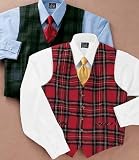 Reversible Tartan Plaid Vest (RED TARTAN, 48 LONG)