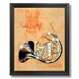 IMAGE OF Solid Wood Black Framed French Horn Music School Kids Room Contemporary Pictures Art Print