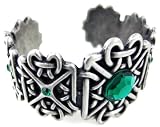 Celtic Knotwork Awen Cuff Bracelet Emerald Green Stones