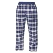 Navy Blue and Silver (White) tartan plaid check flannel cotton pants for lounging, sleep, sports. Unisex relaxed fit, exposed elastic waist