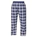 Navy Blue and Silver (White) tartan plaid check flannel cotton pants for lounging, sleep, sports. Unisex relaxed fit, available in 5 Adult sizes, exposed elastic waist
