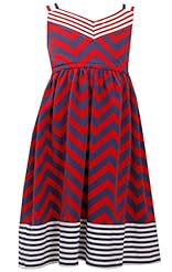 Girls Chevron Print Cotton/Spandex High-Low-Hem  Dress