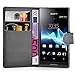 Sony Xperia M Case , CADORABO [Stand Feature] [Ultra Low Profile] Xperia M Case Wallet [BLACK] PU Leather Wallet Case with STAND Flip Cover for Xperia M - BLACK [Lifetime Warranty]