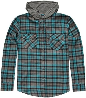 SHOUTHOUSE Edgemont Mens Hooded Flannel Shirt, Turquoise, Medium