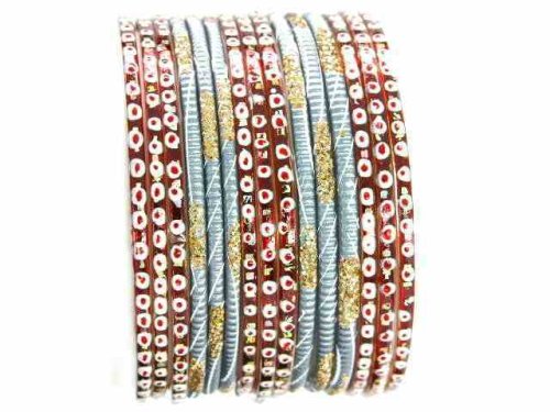 Click here to buy Beachcombers! Ethnic Glass Indian Bangles Belly Dance Bracelets Set Red Gray.