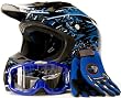 Adult Motocross Helmet Gloves & Goggles ATV Dirt Bike Motorcycle Blue, Small
