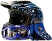 Adult Motocross Helmet Gloves & Goggles ATV Dirt Bike Motorcycle Blue, Medium