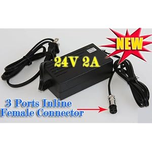 New 24V 2A 24 Volt 2 Amp Electric Bike Scooter Battery Charger Replacement With 3 Prong Inline Female Connector For Boreem Jia 601-S / Boreem Jia 602-D (250 watt version)