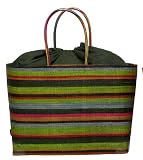 Colorful Straw / Beach / Shopper / Tote Bag Green Large