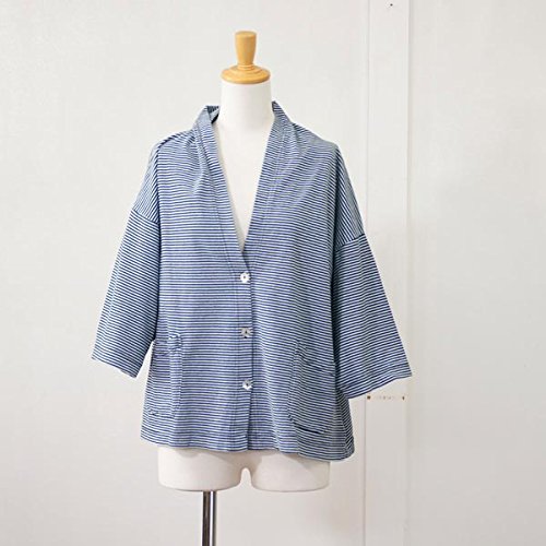 (サンバレー) SUNVALLEY 細ボーダー柄コットン５分袖カーディガン