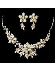 Bridal Jewelry, Floral Rhinestone Necklace & Earring Set for Weddings 538 by USABride