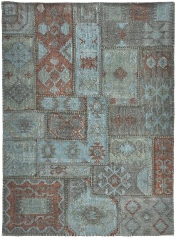 Verde Collection Mya Patchwork Stone Washed Kilim Rug, 5 by 8-Feet, Lagoon Wool