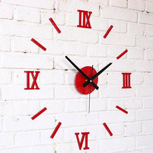 Dalakin Metallic Red 3D Roman Numeral Wall Clock DIY Home Decor Art Stickers Watches