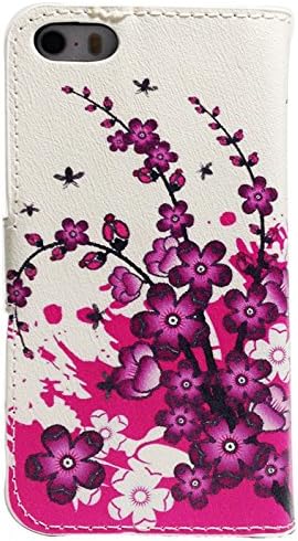 iPhone 5/5S Case - Castle Cas Painted Series Plum Flower Butterfly Wallet Type Flip Magnet Design PU Leather Case Cover with Mobile Phone Cleaner