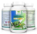 Healthies Organic Spirulina - 60% Protein All Essential Amino Acids - Green Superfood Health Supplement - Purest Spirulina Tablets 2000mg Per Serving - Non GMO 120ct, Kosher, Halal, Nutrient Dense