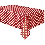 Red Plastic Polka Dot Table Cover, 54" x 108"