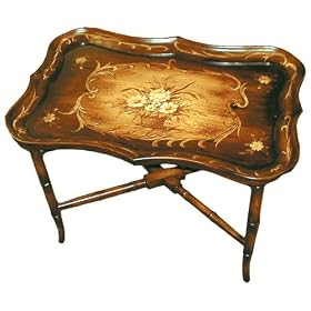 Tole Tray table - tray with decorative stand - rustic flower basket design by Reorient
